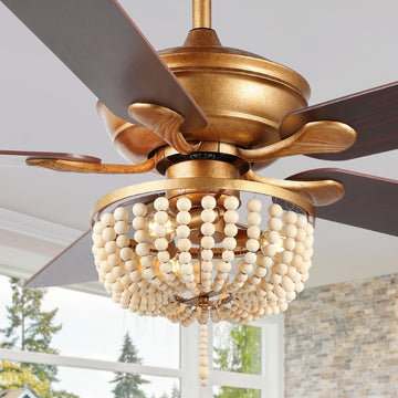 Erin 52" Rustic Farmhouse Iron/Wood Bead Mobile-App/Remote-Controlled LED Ceiling Fan - JONATHAN Y